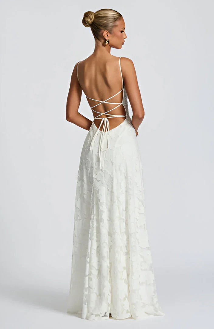 Damen Elegantes Blumenmuster A-Linien Maxikleid für Hochzeitsgäste mit zarten Spaghettiträgern (9)