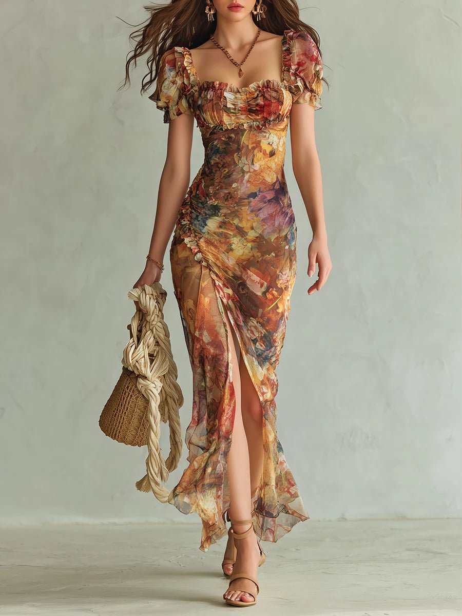 Damen Elegantes Boho Maxikleid in Orange