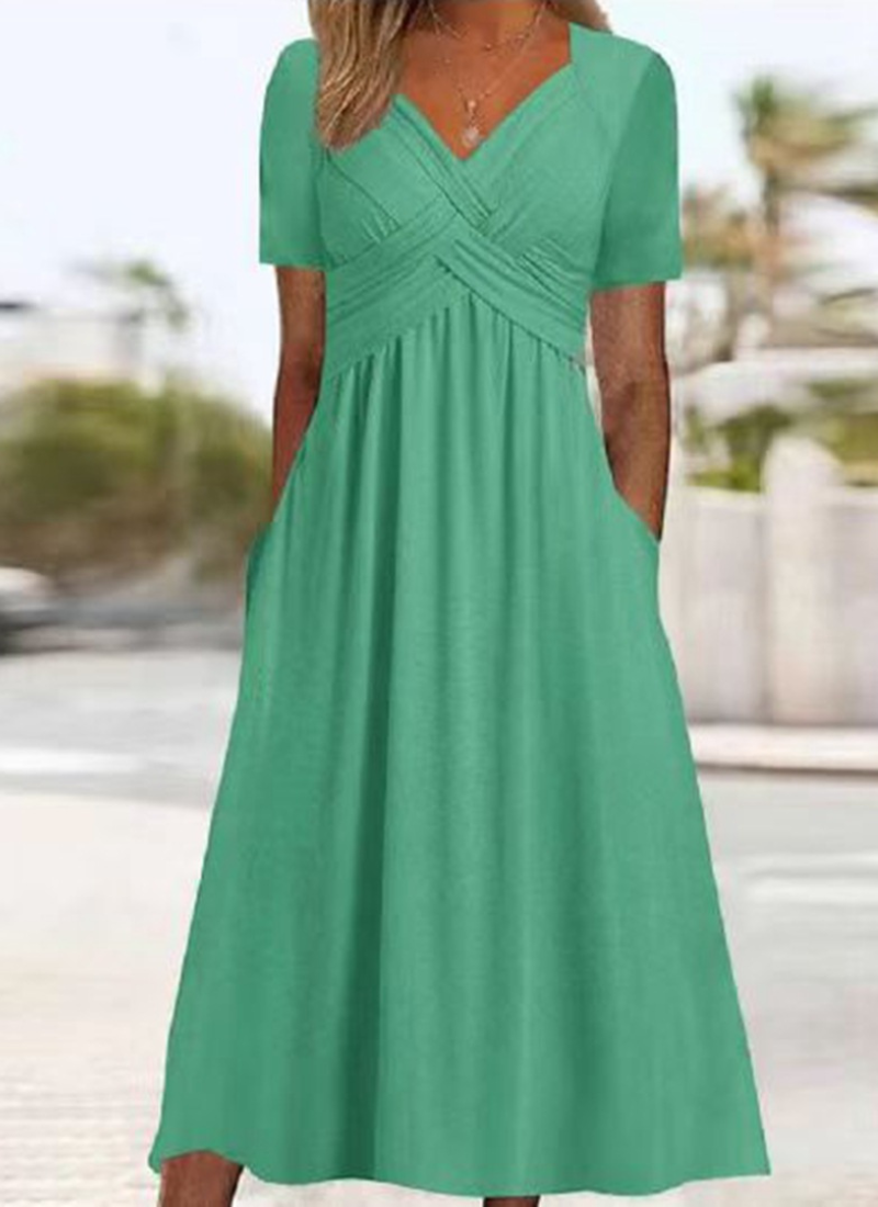 Damen Elegantes Herbst-Crossover-Kleid für Abend in Grün