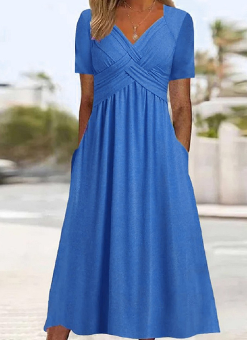 Damen Elegantes Herbst-Crossover-Kleid für Abend in Hellblau