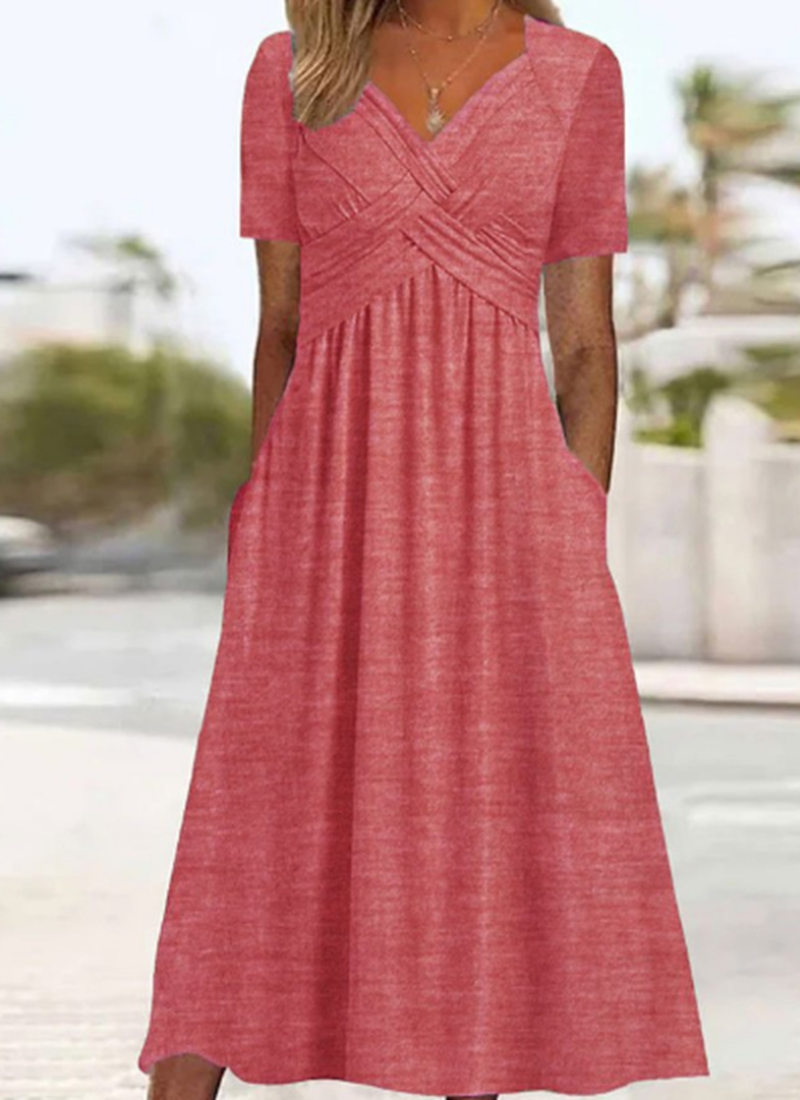Damen Elegantes Herbst-Crossover-Kleid für Abend in Rosa