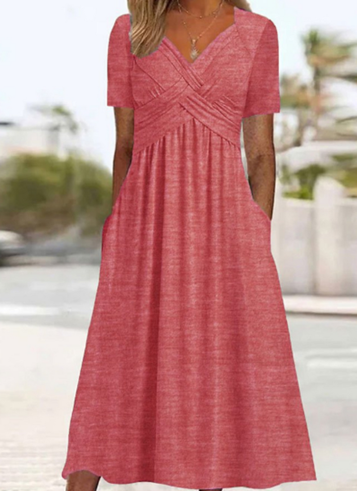 Damen Elegantes Herbst-Crossover-Kleid für Abend in Rosa