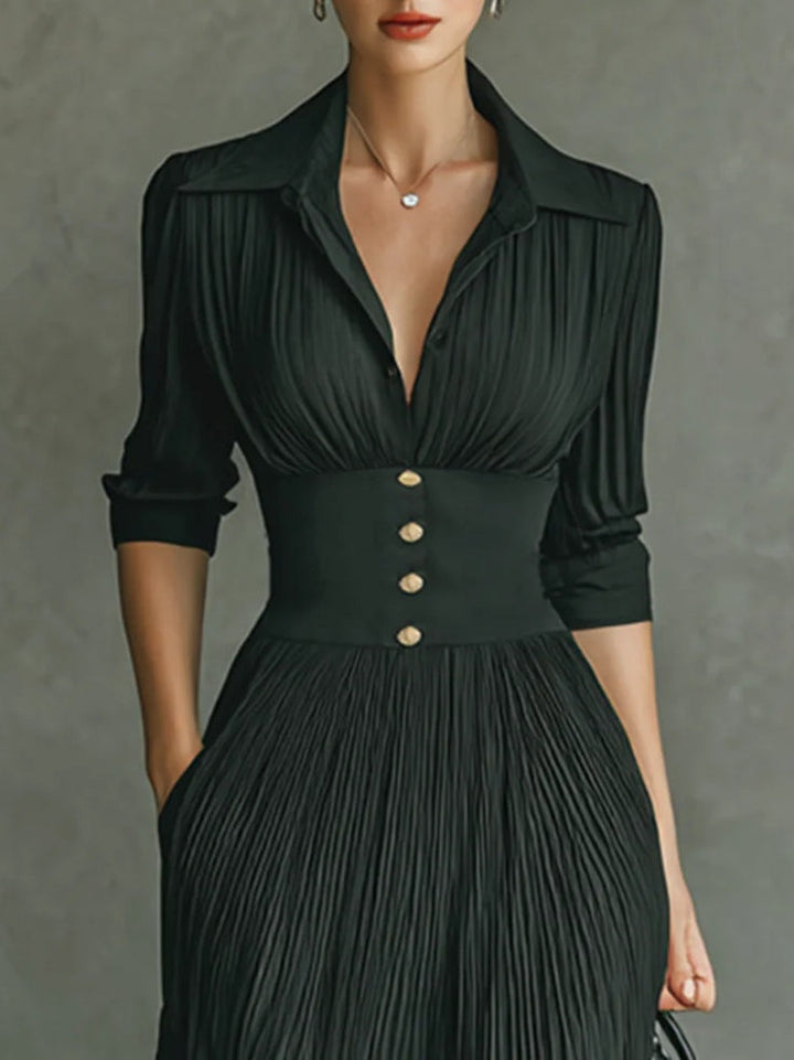 Damen Elegantes Herbst-Maxikleid mit Plissees (3)