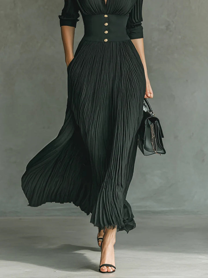 Damen Elegantes Herbst-Maxikleid mit Plissees (4)