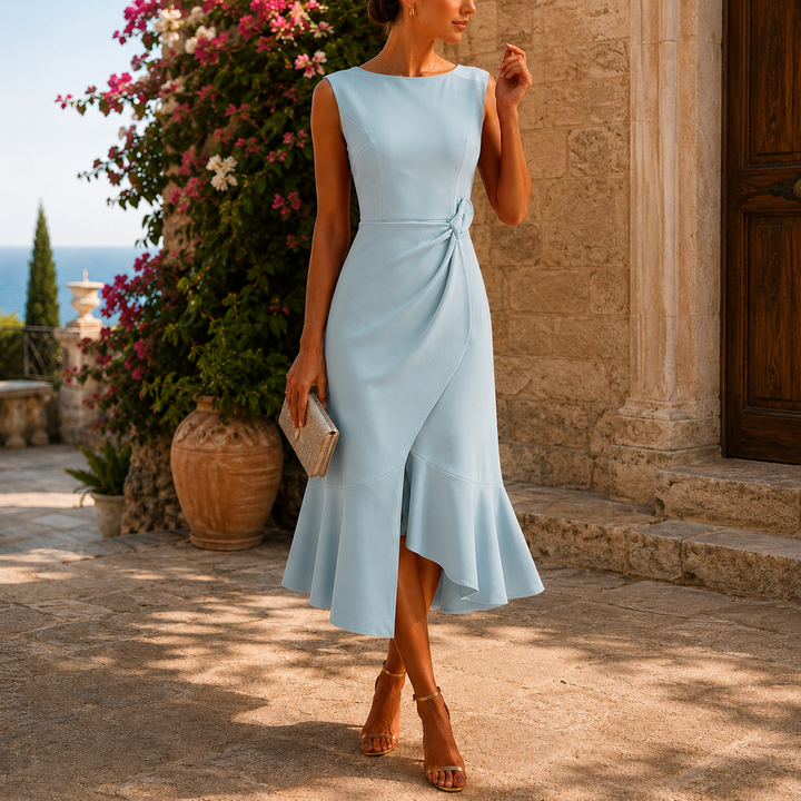 Damen Elegantes Herbst-Midikleid für Hochzeitsgäste in Hellblau