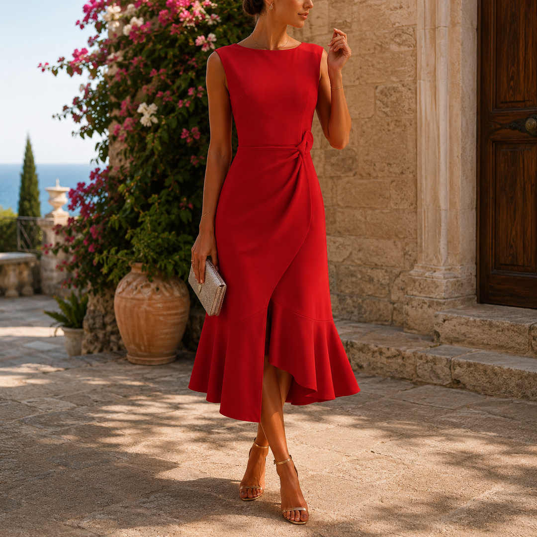 Damen Elegantes Herbst-Midikleid für Hochzeitsgäste in Rot