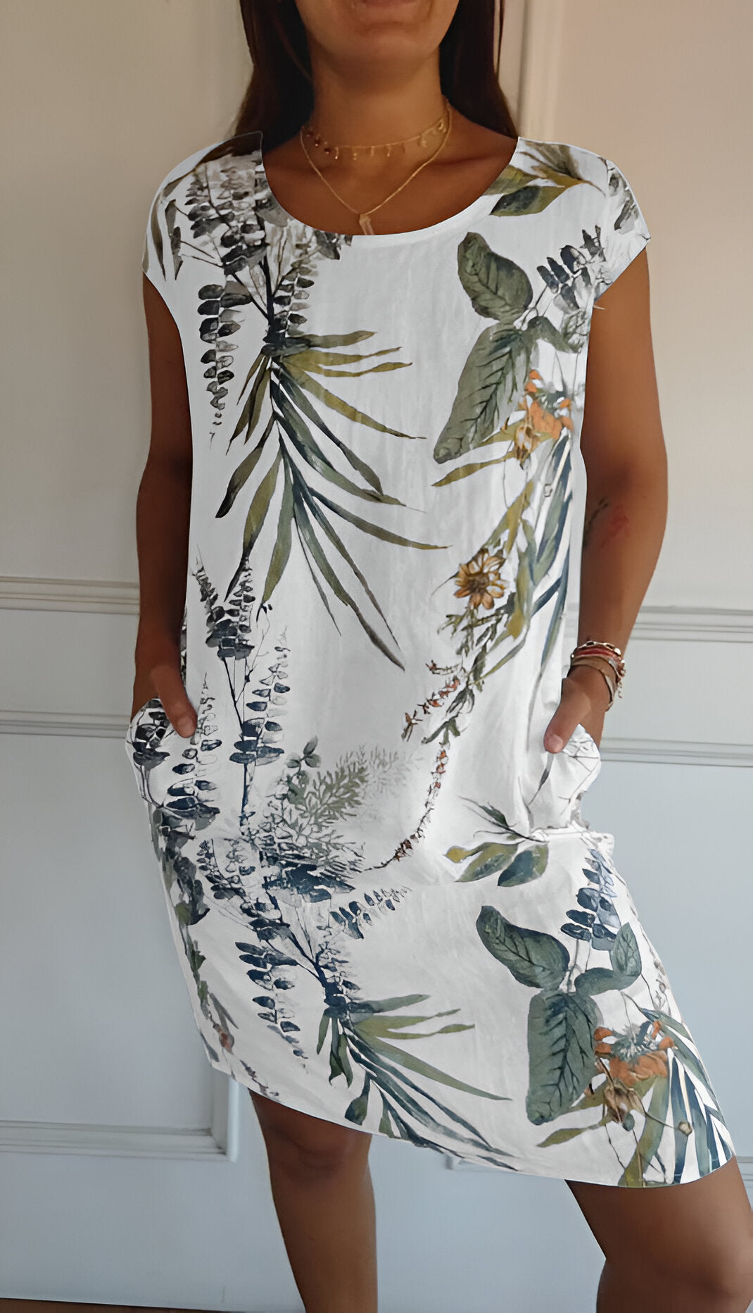 Damen Elegantes Klassisches Kleid in Weiß und Grün
