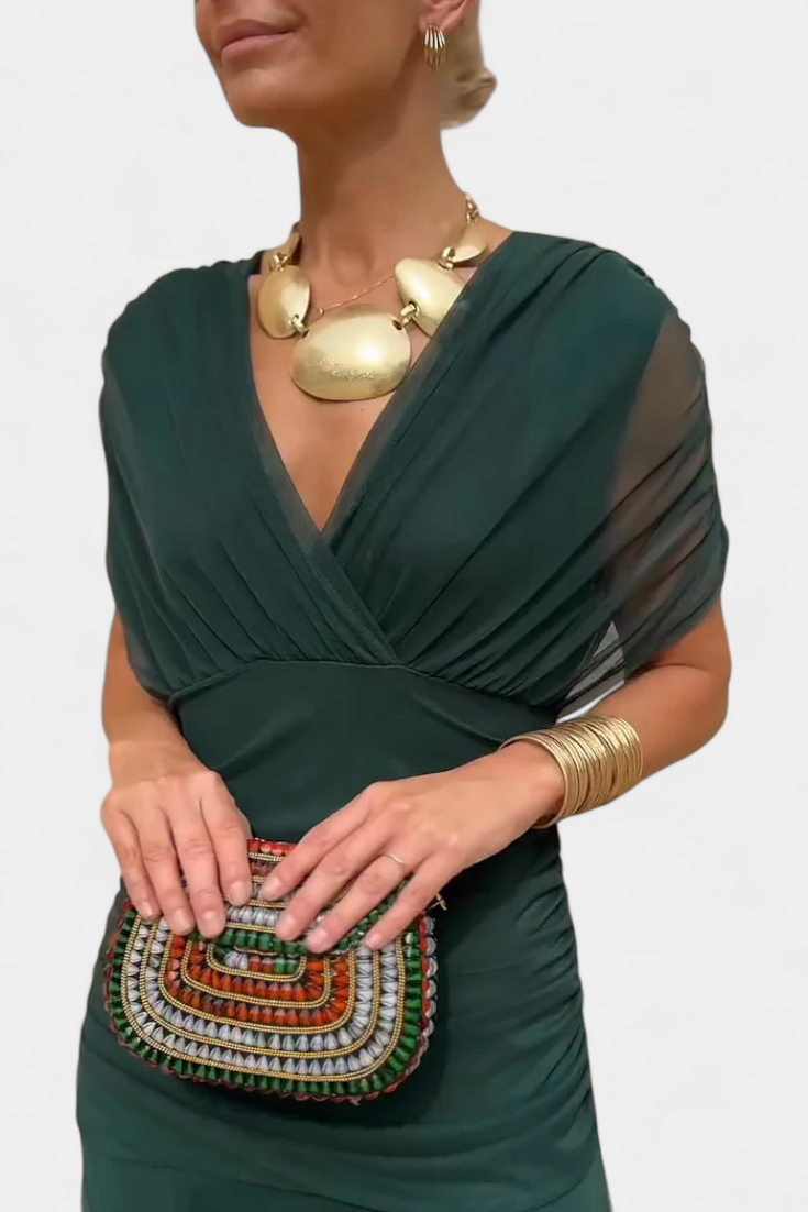 Damen Elegantes Kleid im Drapé-Stil in Grün
