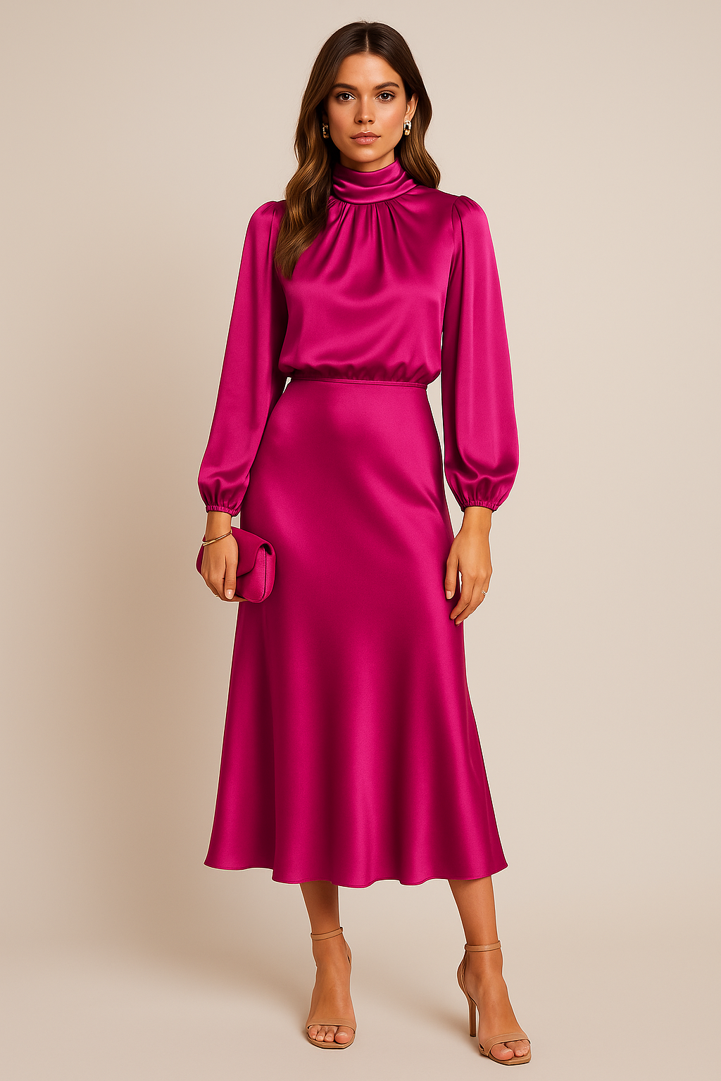 Damen elegantes langes Abendkleid Midi in Rosa