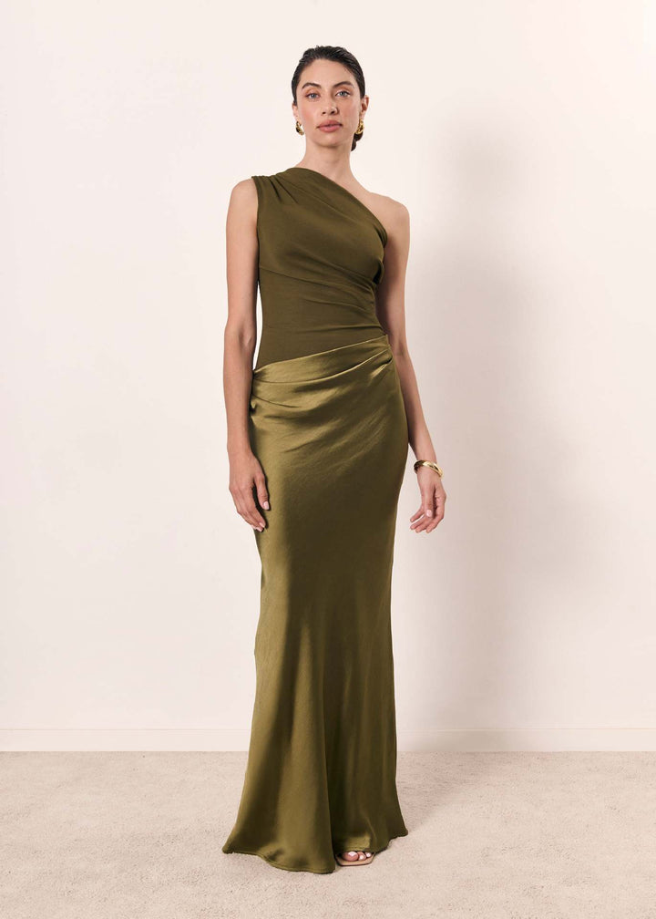 Damen elegantes langes Abendkleid zur Hochzeit in Matcha