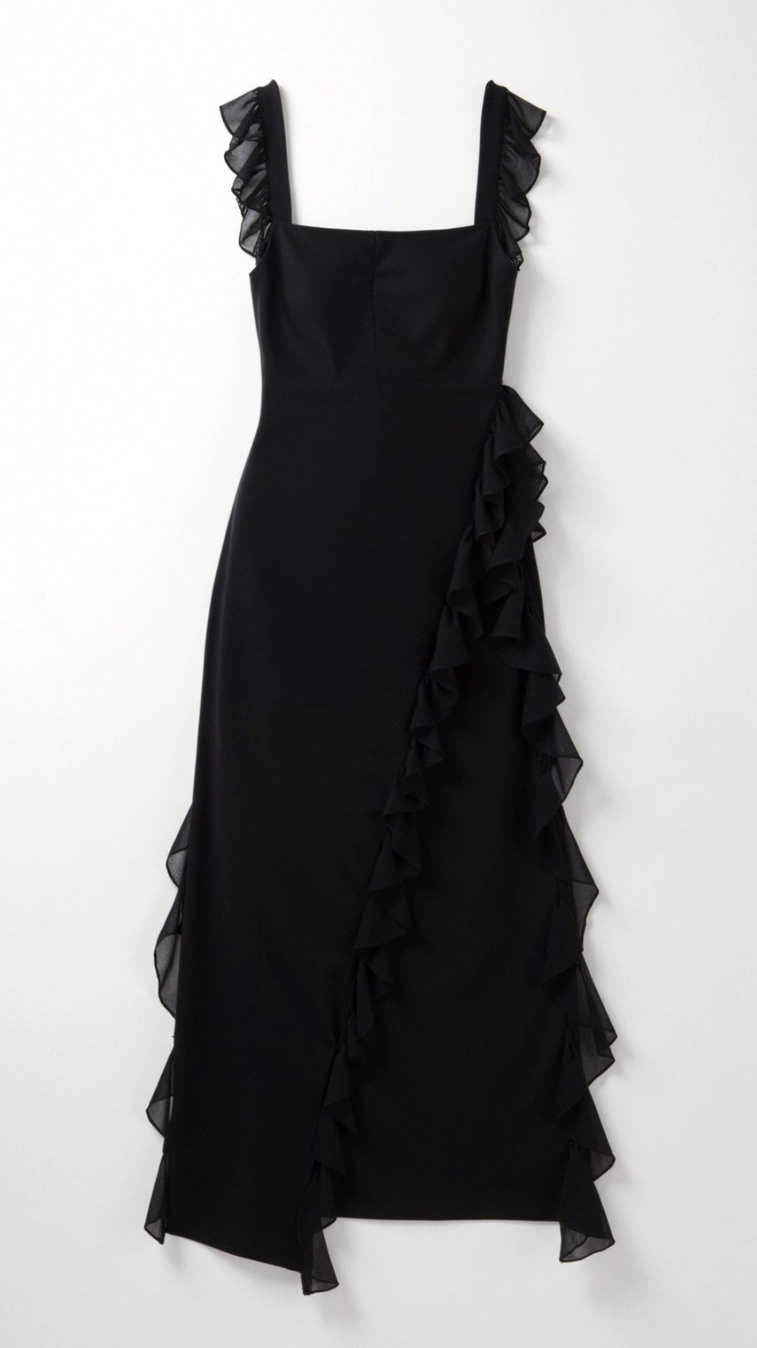 Damen Elegantes Maxikleid für Hochzeitsgäste mit Rüschen in Schwarz 2