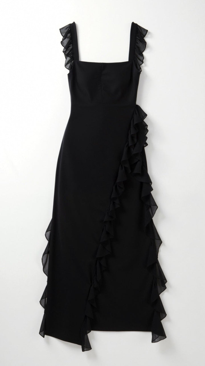 Damen Elegantes Maxikleid für Hochzeitsgäste mit Rüschen in Schwarz 2