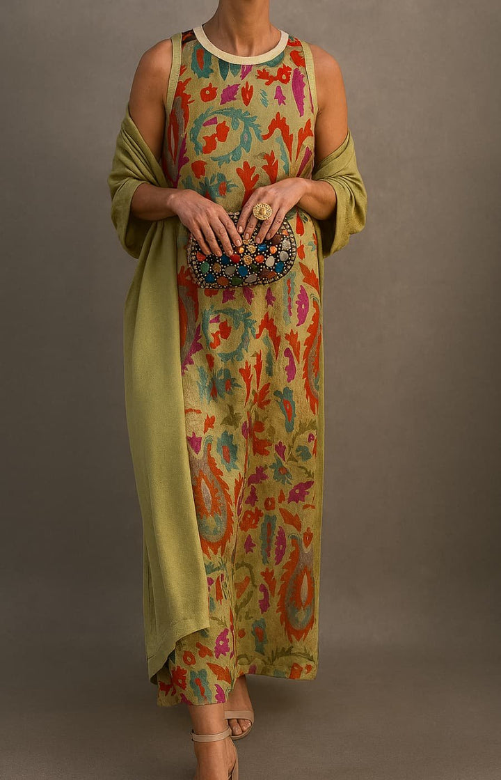 Damen Elegantes Maxikleid mit Blumenmuster in Grün