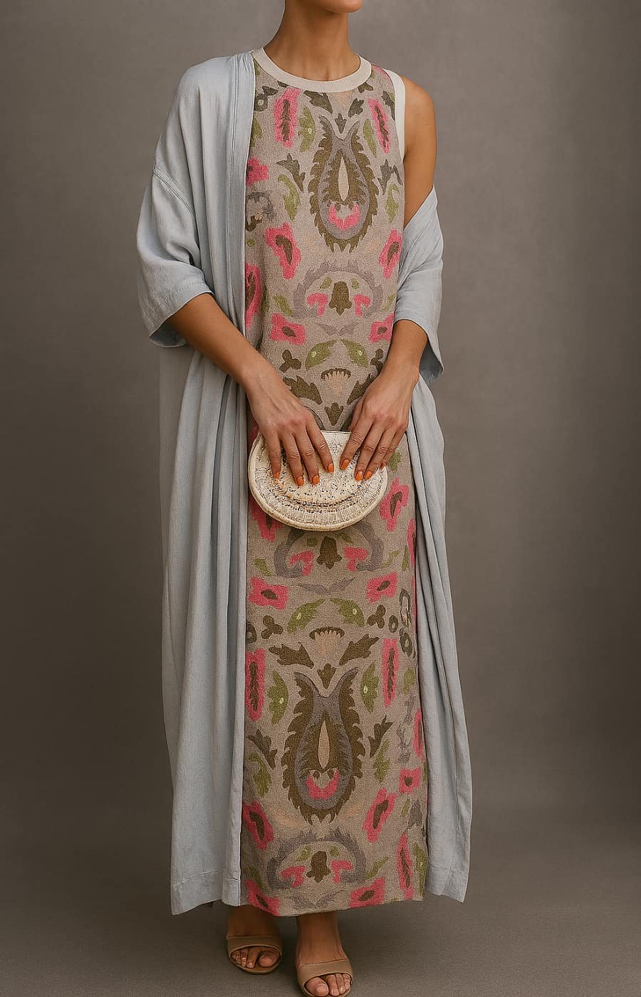 Damen Elegantes Maxikleid mit Blumenmuster in Khaki