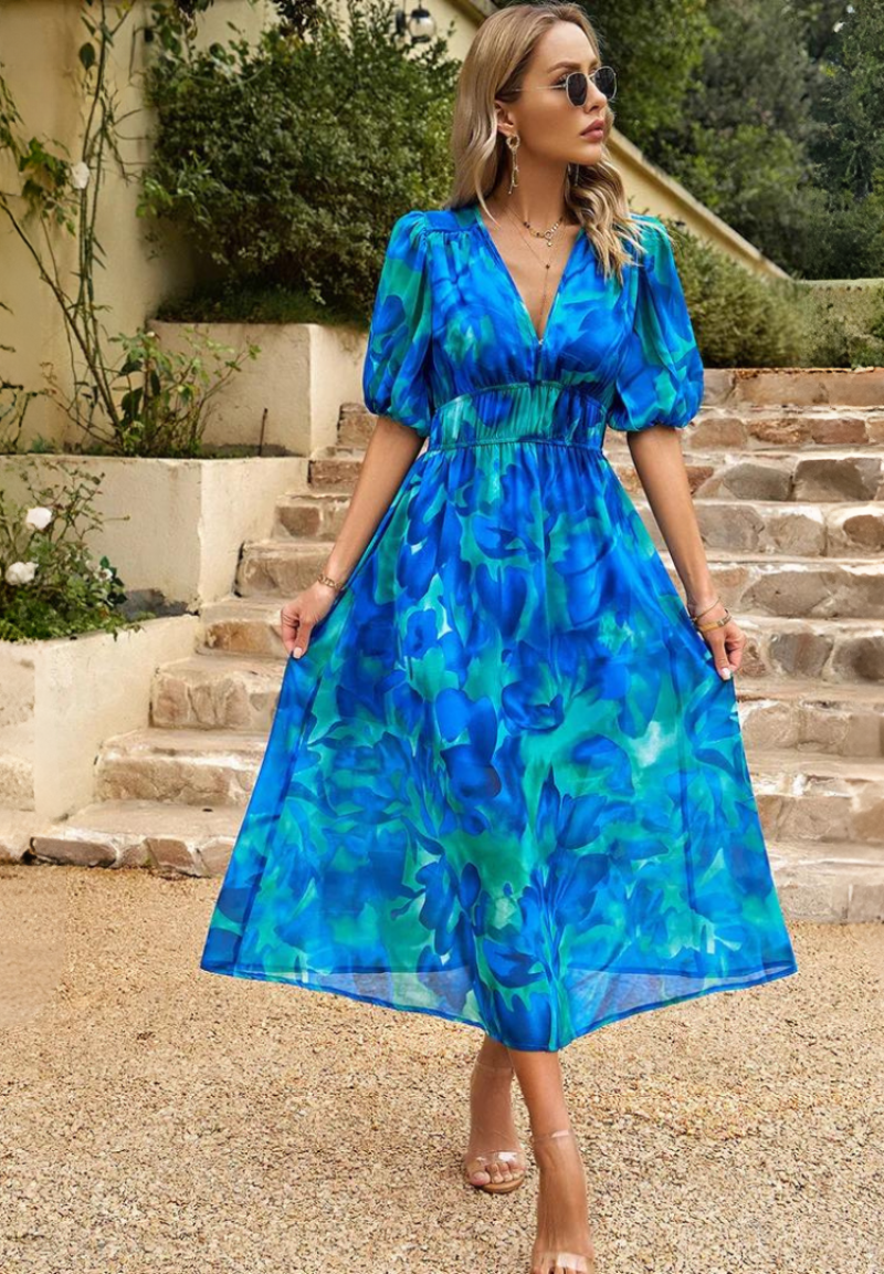 Damen elegantes Midikleid für Hochzeitsgäste in Blau 2