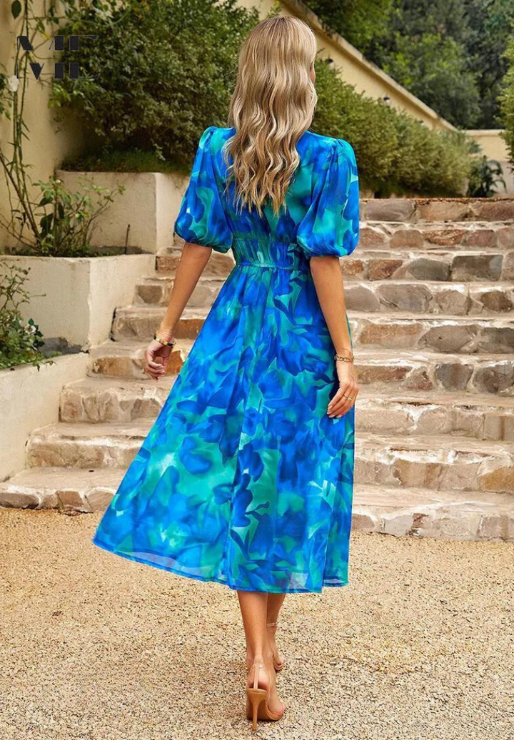 Damen elegantes Midikleid für Hochzeitsgäste in Blau 3