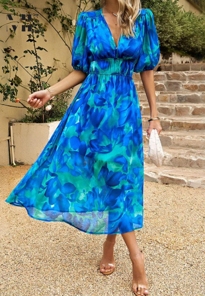 Damen elegantes Midikleid für Hochzeitsgäste in Blau 5