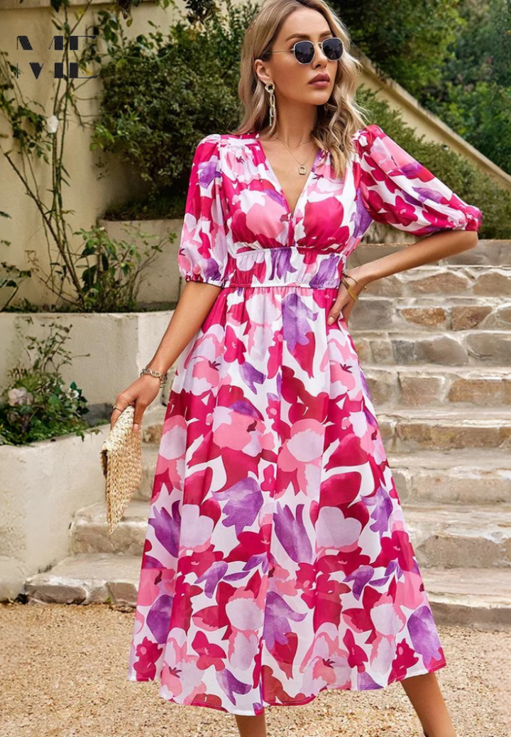 Damen elegantes Midikleid für Hochzeitsgäste in Rosa 1