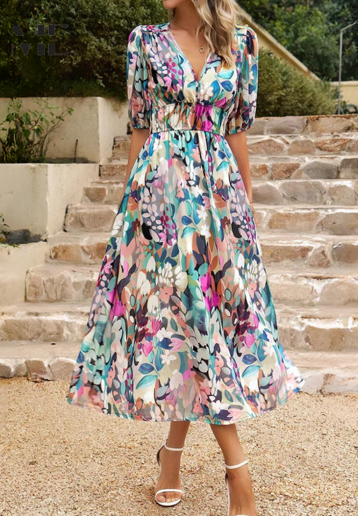 Damen elegantes Midikleid für Hochzeitsgäste in Rosa 3