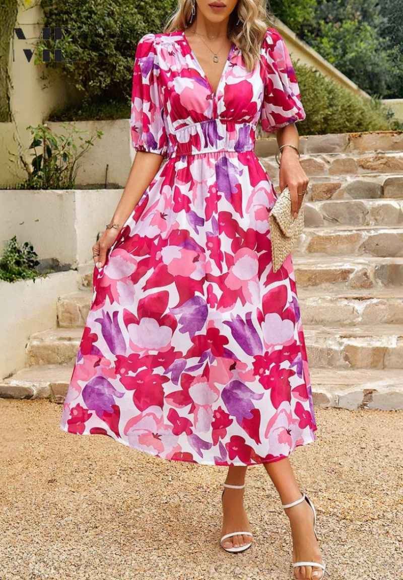 Damen elegantes Midikleid für Hochzeitsgäste in Rosa 5
