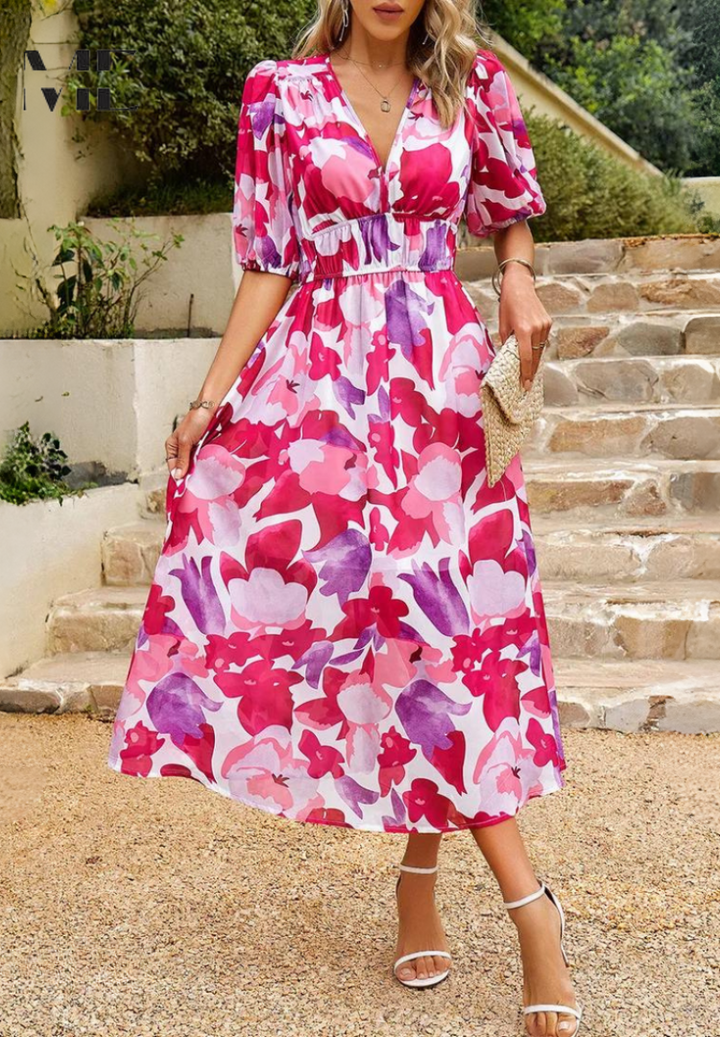 Damen elegantes Midikleid für Hochzeitsgäste in Rosa 5