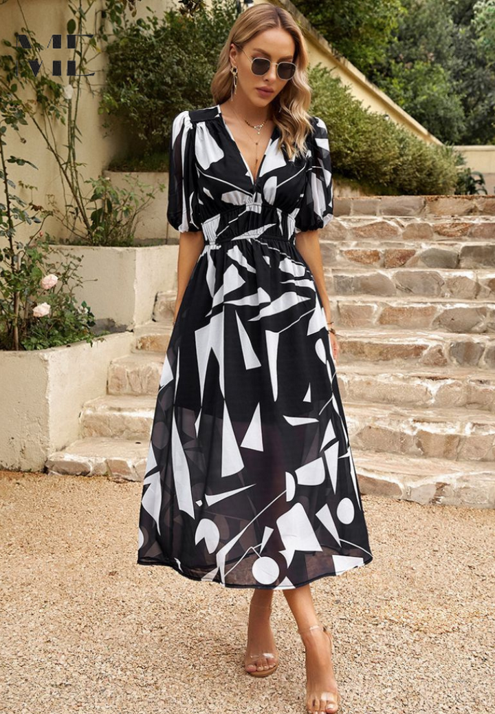 Damen elegantes Midikleid für Hochzeitsgäste in Schwarz 1