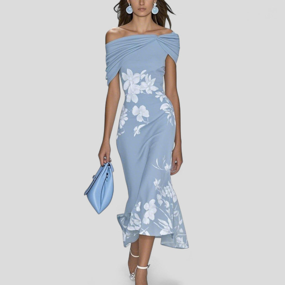 Damen Elegantes Midikleid mit zartem Blumenmuster in Blau
