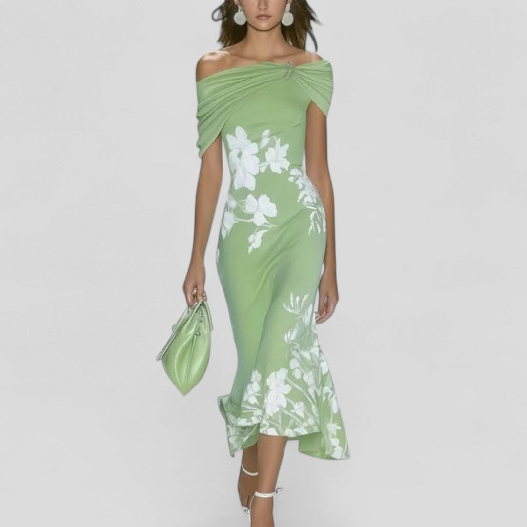 Damen Elegantes Midikleid mit zartem Blumenmuster in Grün