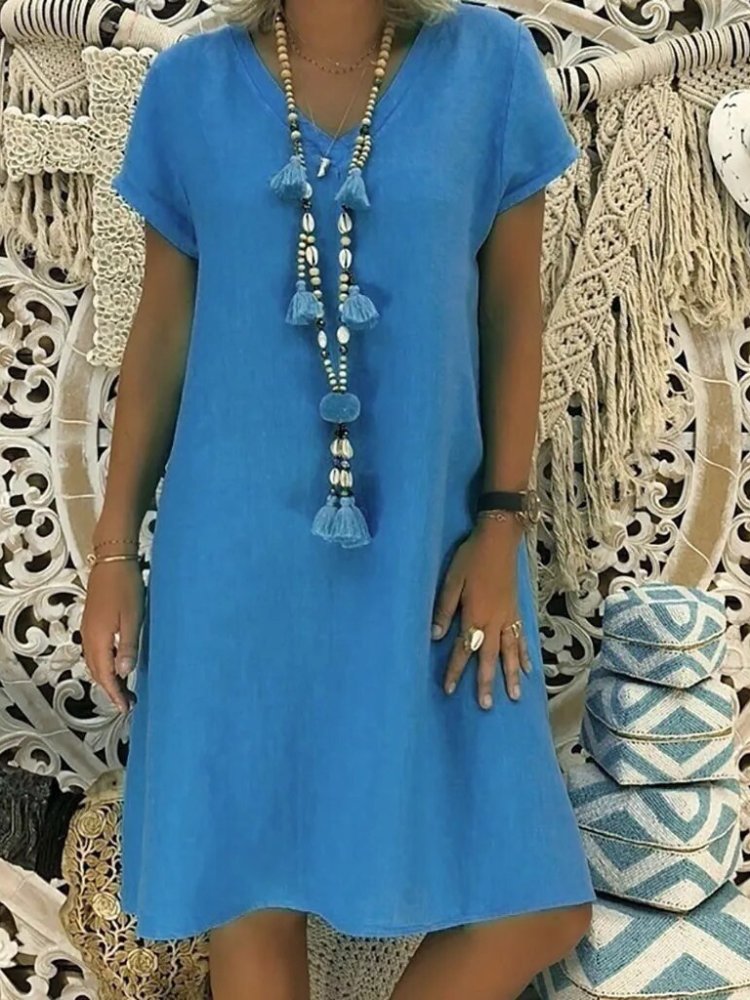 Damen Elegantes Minikleid aus Leinen in Blau
