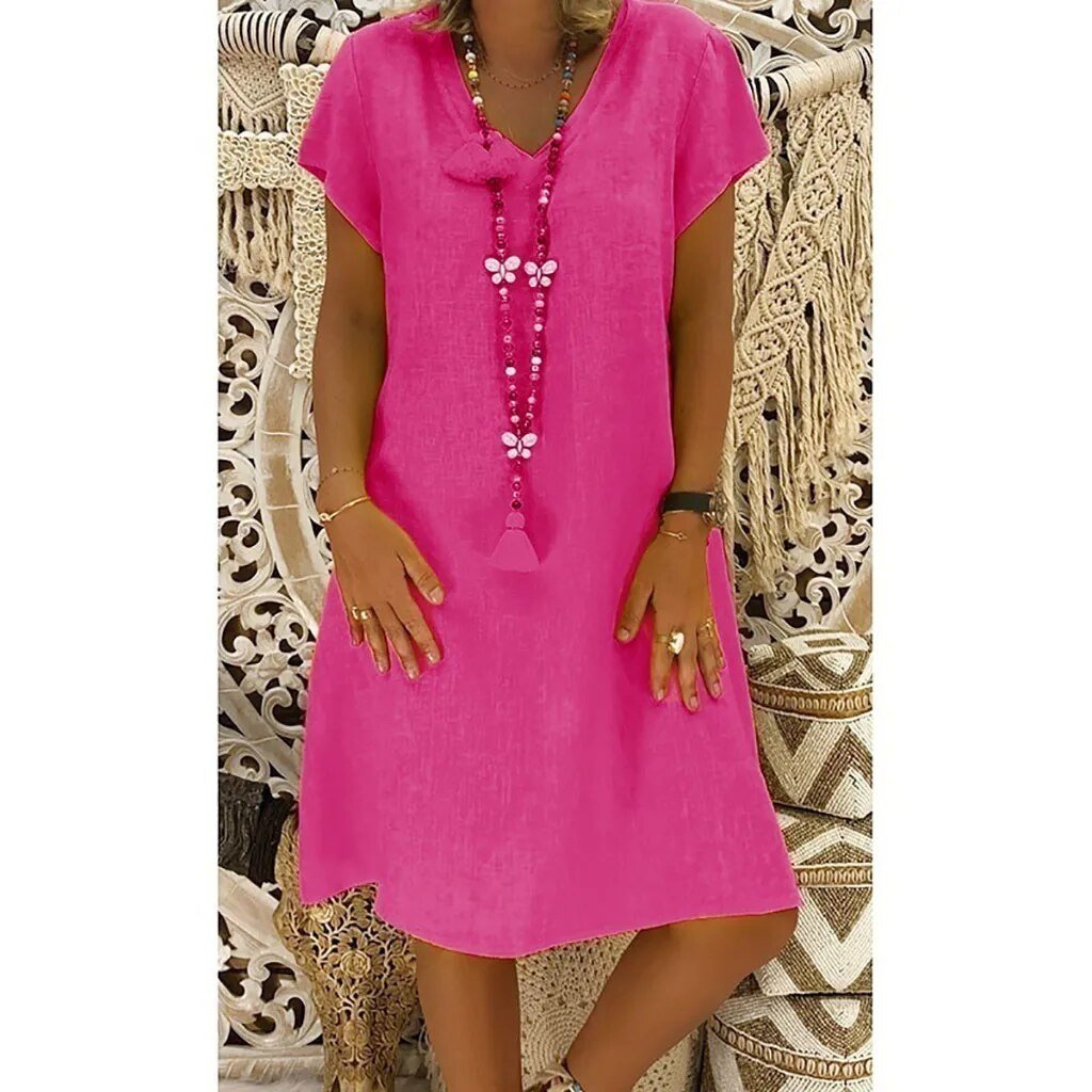 Damen Elegantes Minikleid aus Leinen in Hellrosa