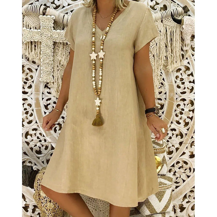 Damen Elegantes Minikleid aus Leinen in Khaki