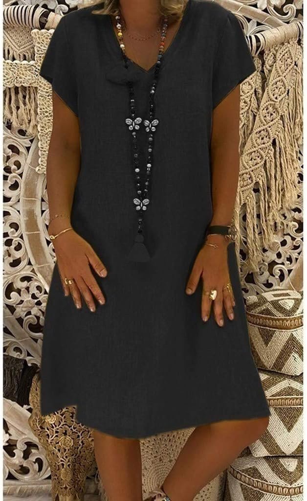 Damen Elegantes Minikleid aus Leinen in Schwarz