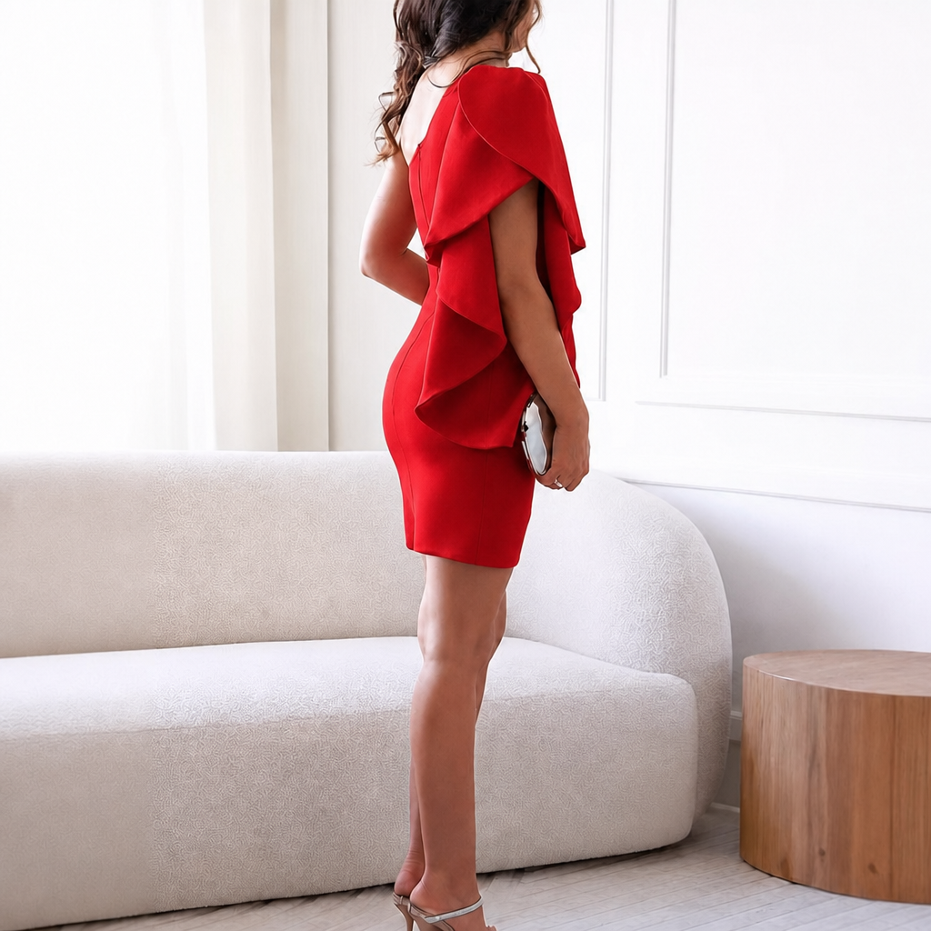 Damen Elegantes One-Shoulder Minikleid für Cocktails (8)
