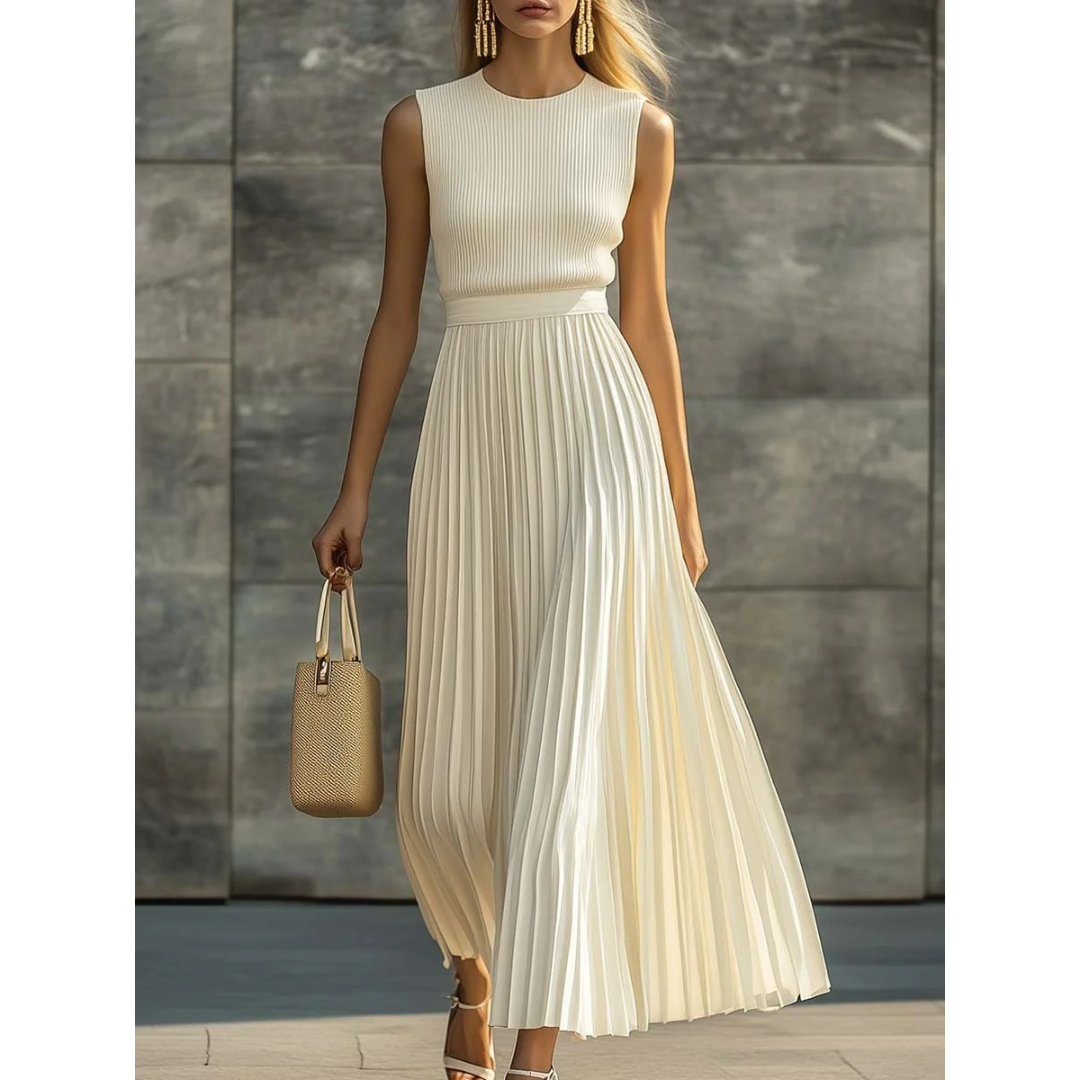 Damen elegantes Plissee Set für Hochzeitsgäste in Creme 1