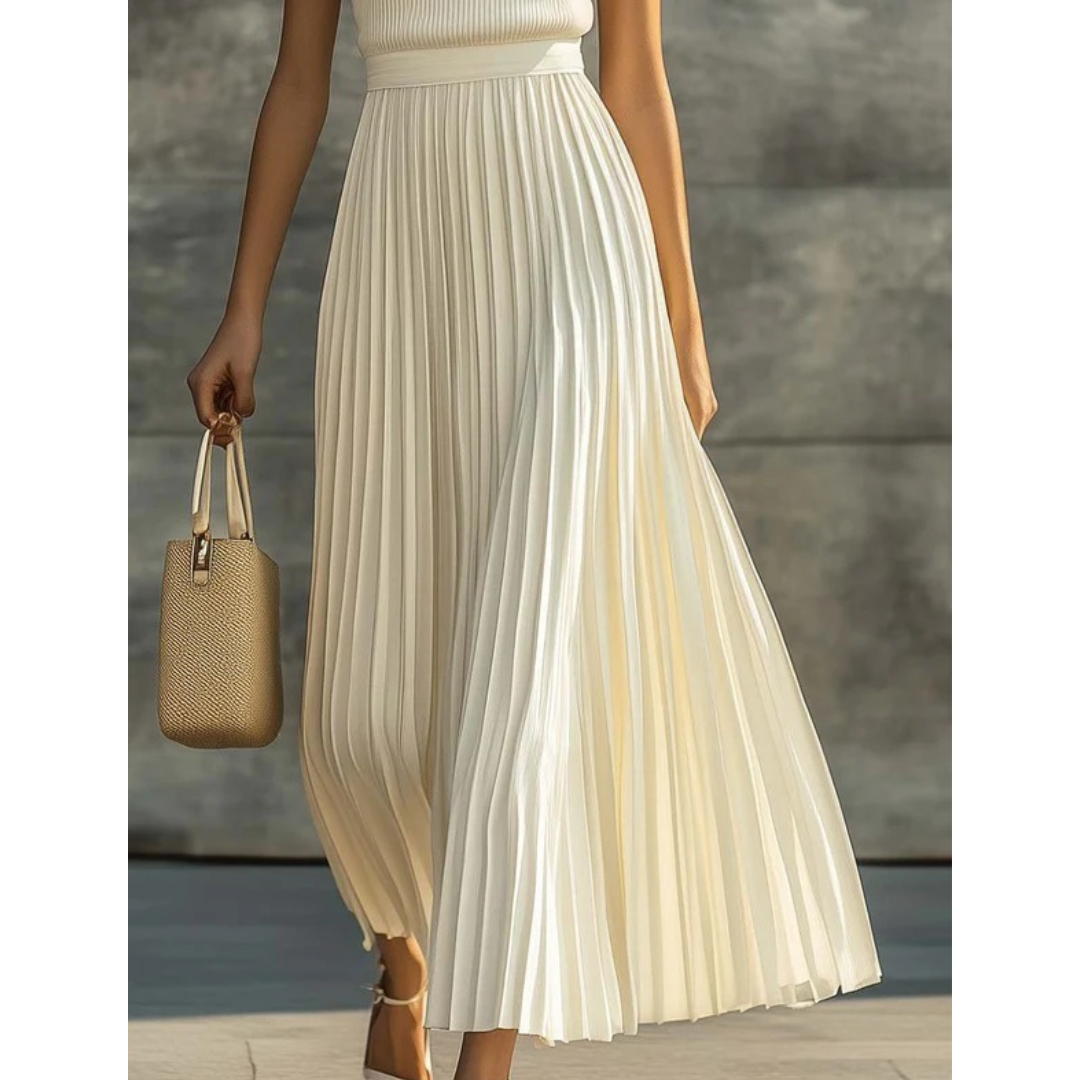 Damen elegantes Plissee Set für Hochzeitsgäste in Creme 2