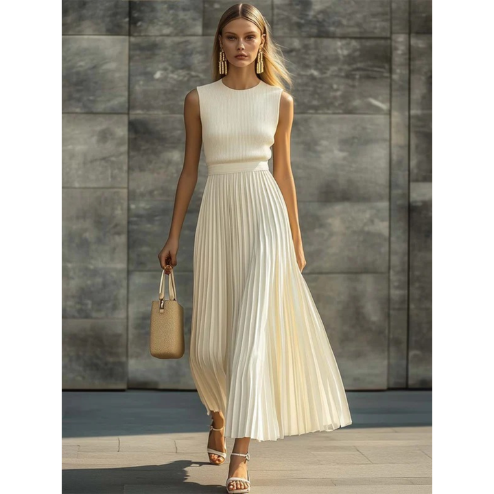 Damen elegantes Plissee Set für Hochzeitsgäste in Creme 3
