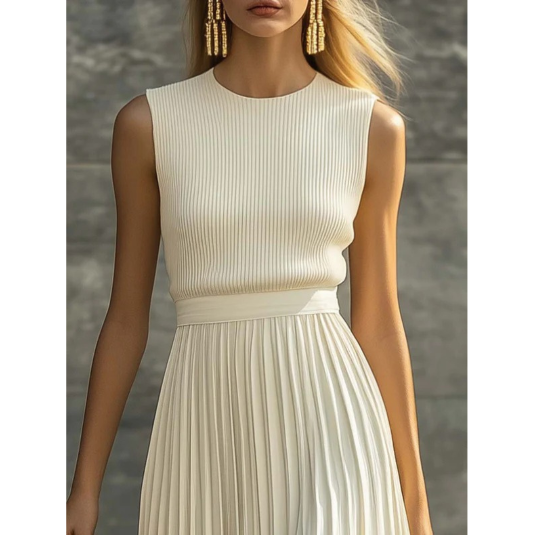 Damen elegantes Plissee Set für Hochzeitsgäste in Creme 4