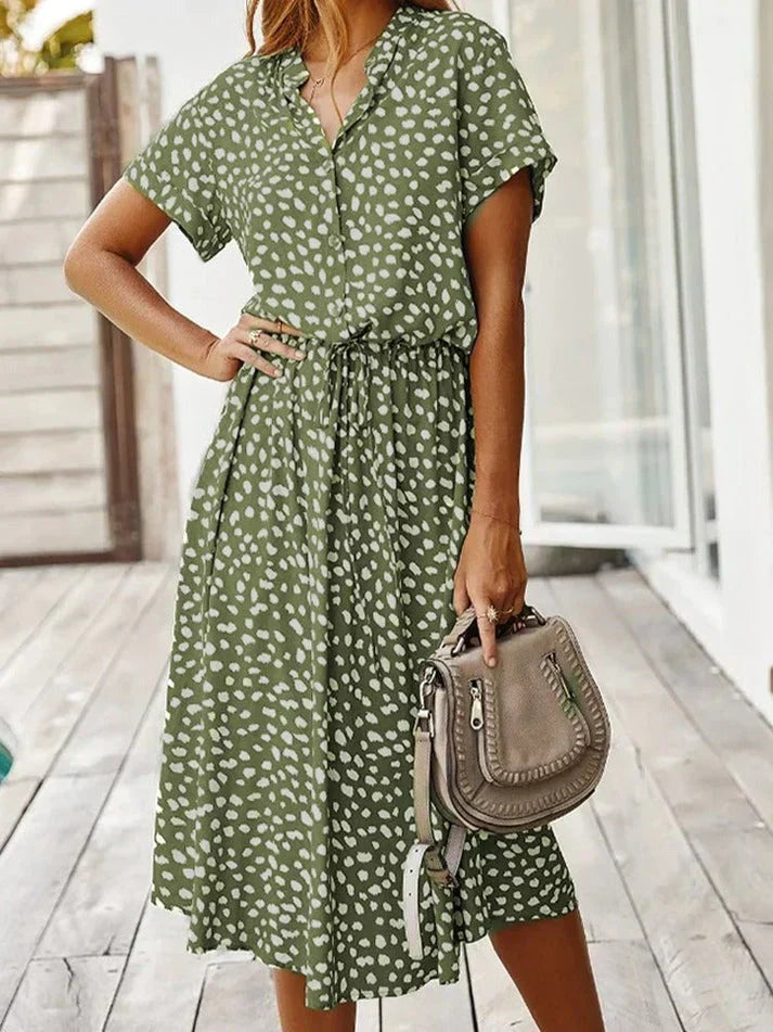 Damen Elegantes Polka-Punkt-Sommerkleid in Grün