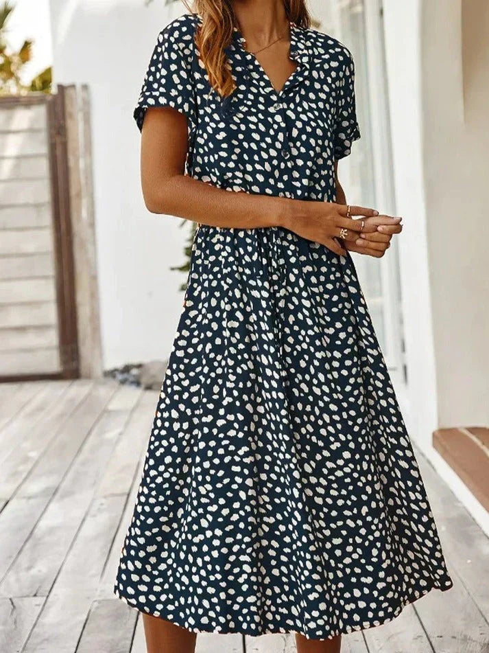 Damen Elegantes Polka-Punkt-Sommerkleid in Marineblau