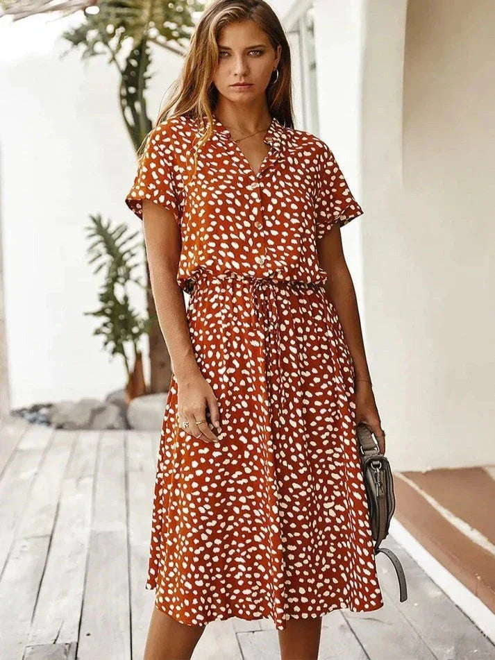Damen Elegantes Polka-Punkt-Sommerkleid in Orange/Red