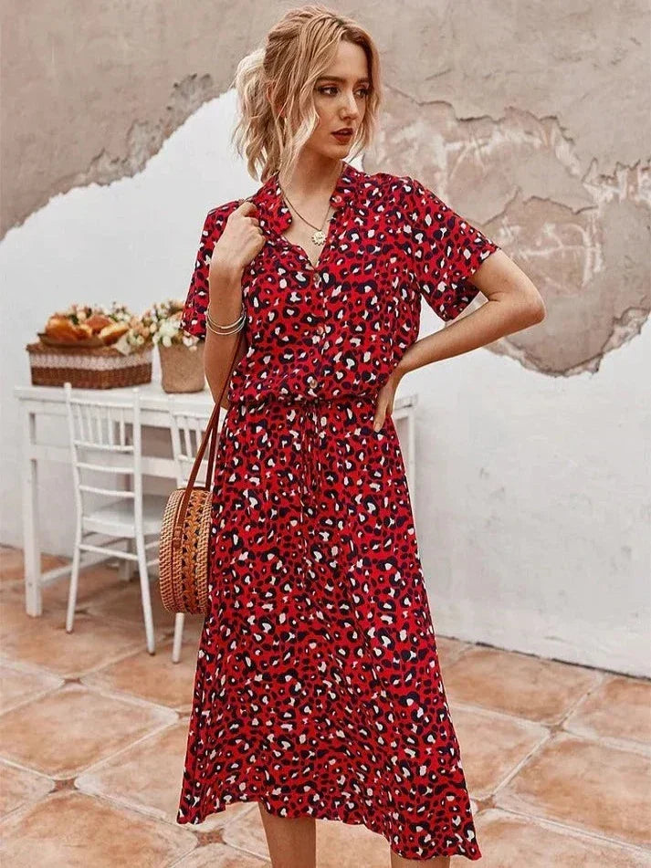Damen Elegantes Polka-Punkt-Sommerkleid in Rot
