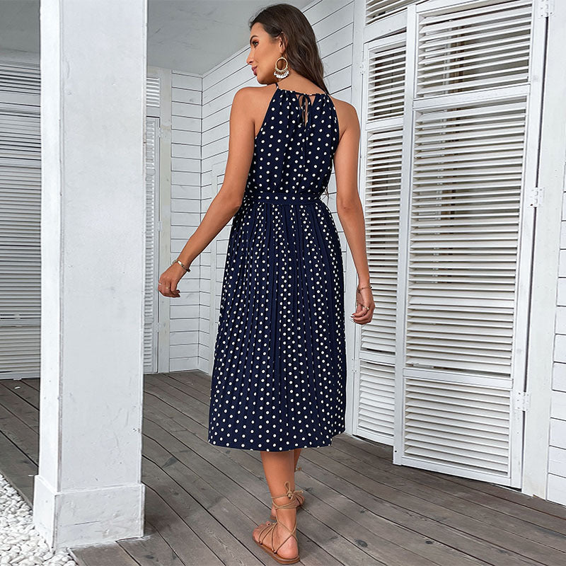 Damen elegantes Pünktchen-Midikleid (2)