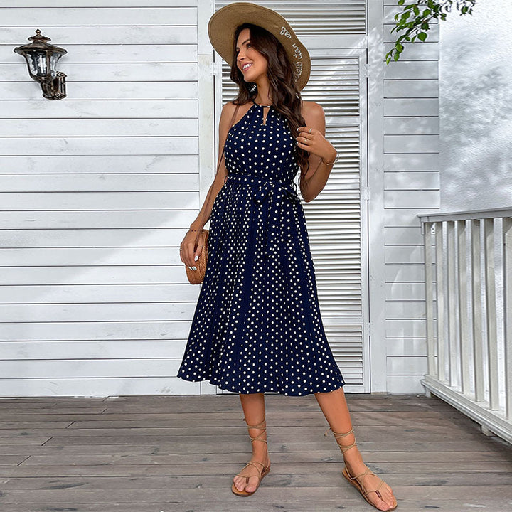 Damen elegantes Pünktchen-Midikleid (4)