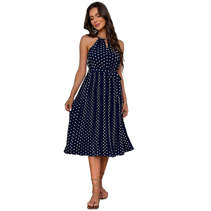Damen elegantes Pünktchen-Midikleid (5)