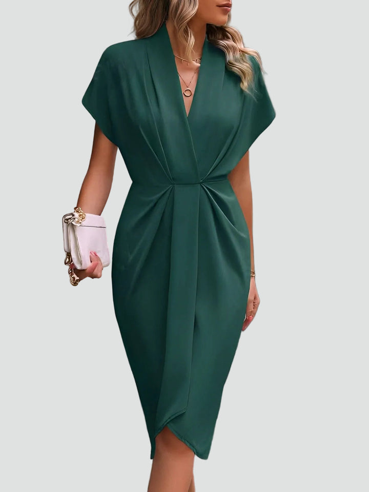 Damen Elegantes Sommer-Wickelkleid Midi in Donkergroen
