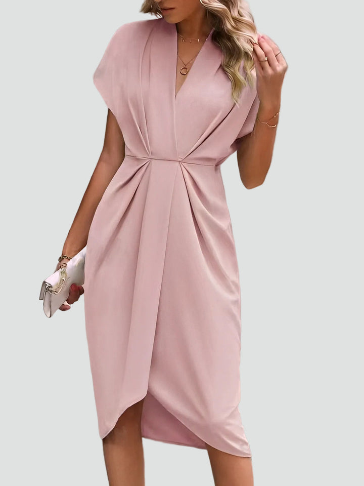 Damen Elegantes Sommer-Wickelkleid Midi in Rosa
