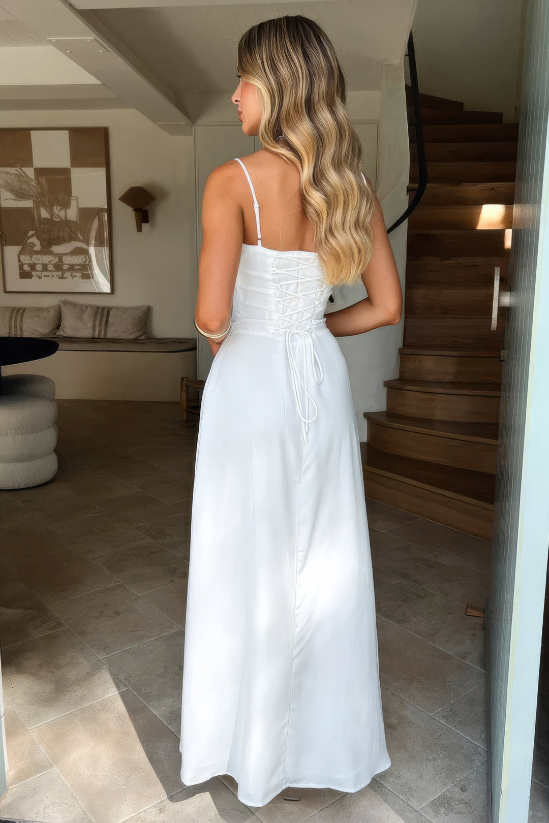 Damen Elegantes Sommerkleid Maxi in Biały 5