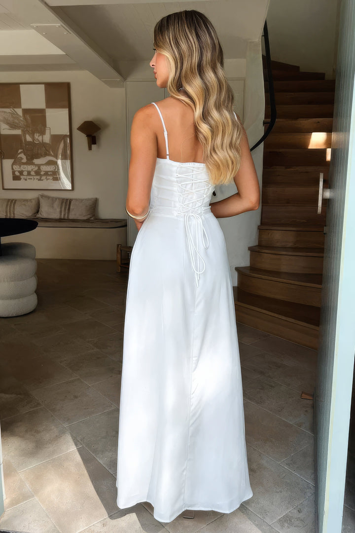 Damen Elegantes Sommerkleid Maxi in Biały 5