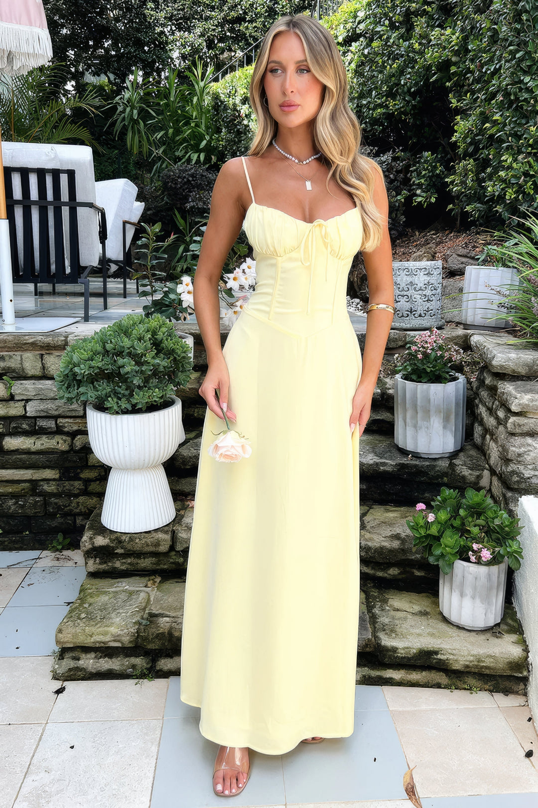 Damen Elegantes Sommerkleid Maxi in Żółty 3