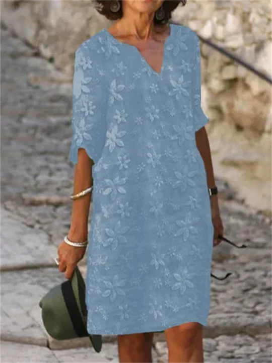 Damen Elegantes Sommerkleid mit Blumendruck in Blau